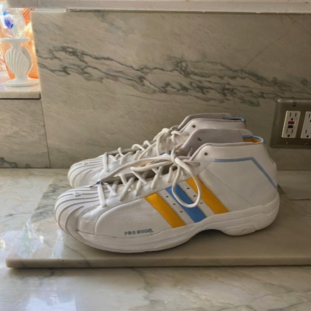 Adidas Basketball Shoes High Top White Blue Yellow Denver Nuggets Pro Size 20
